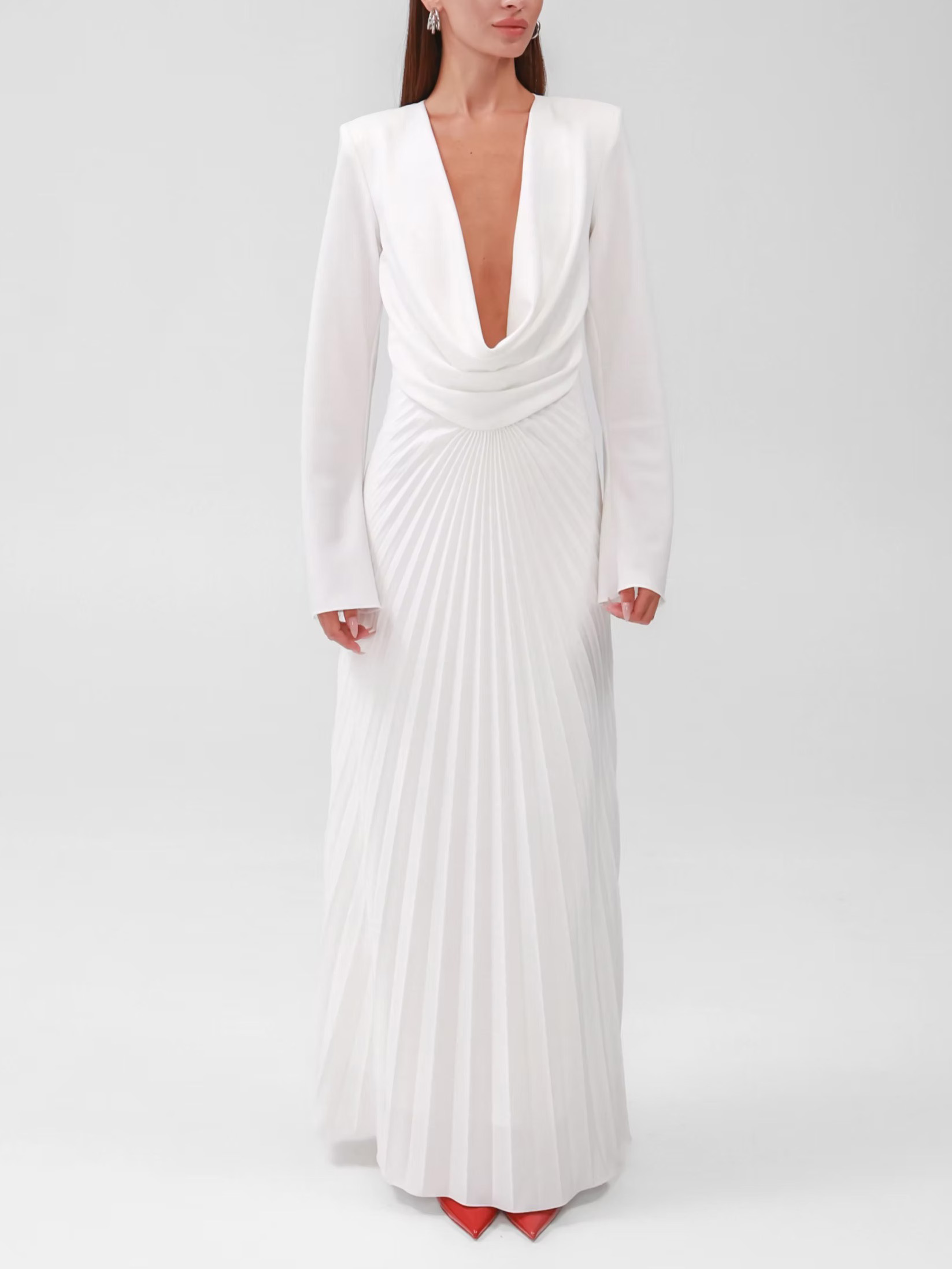 Elegant Draped Neckline Pleated Maxi Dress