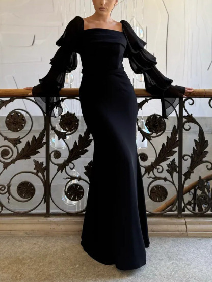 Elegant Square Neck Evening Maxi Dress