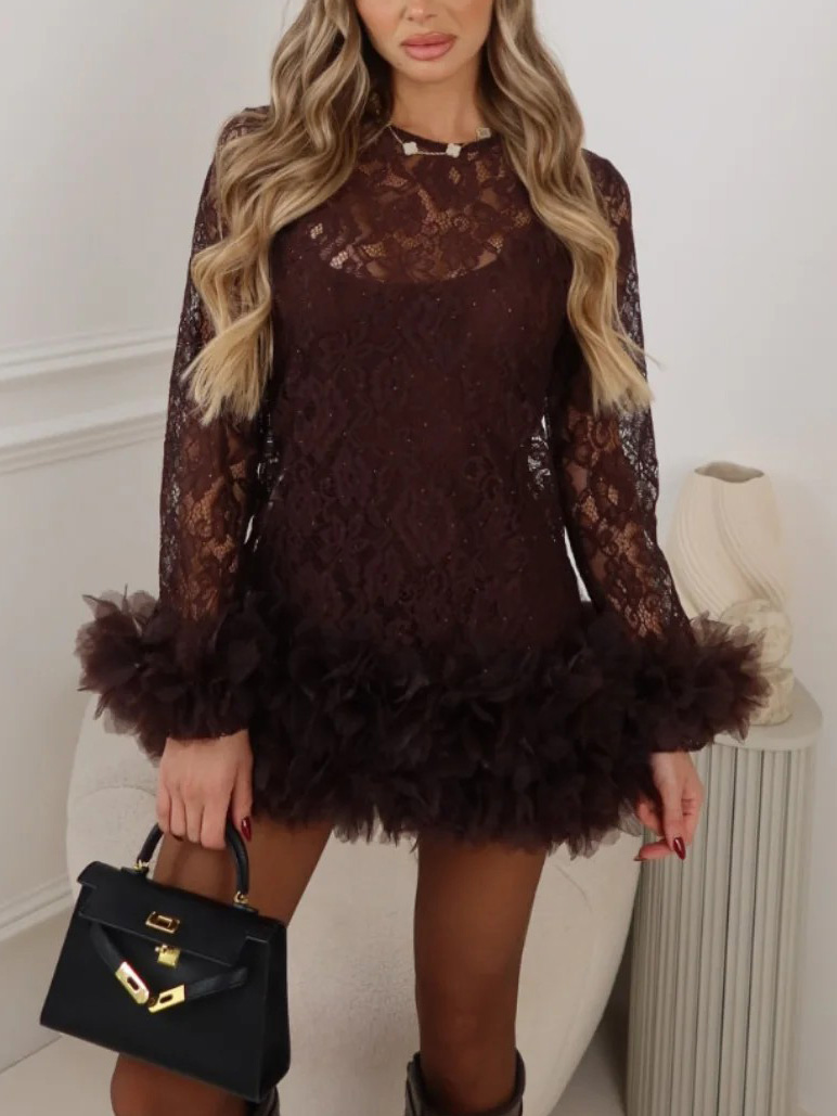 Sexy Lace Ruffled Mini Dress