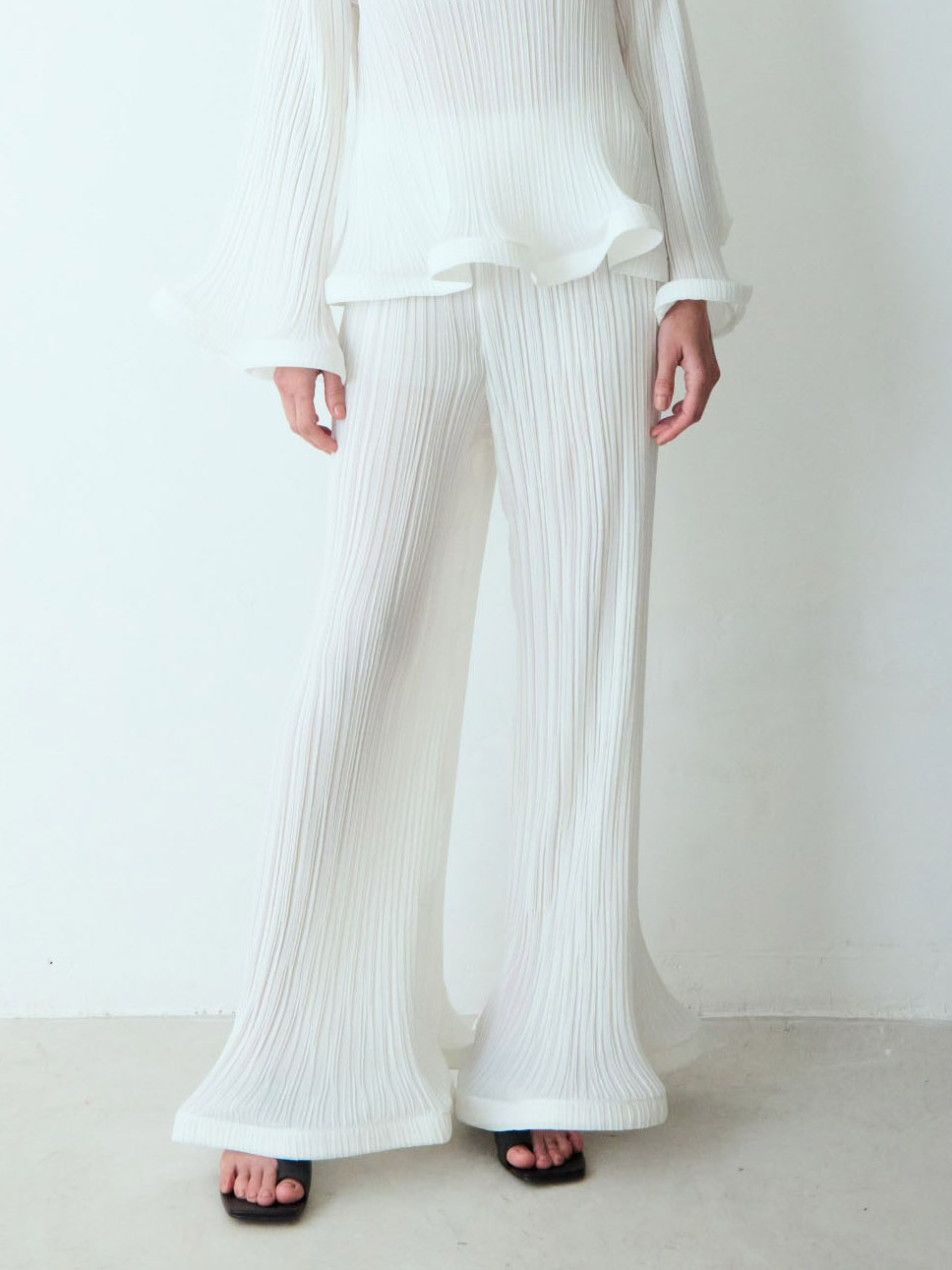 Elegant Ruffled Pleated Wide-Leg Pants