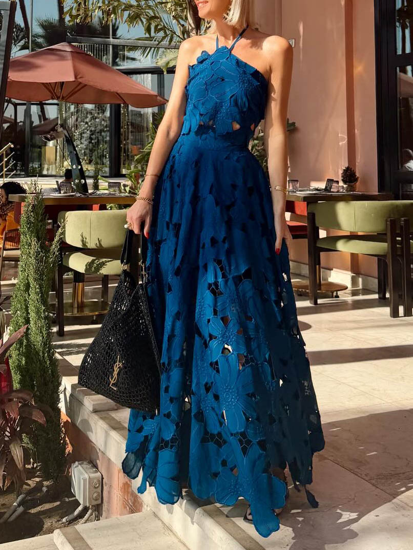 Exquisite Lace Cami Crop Top & High-Waist A-Line Maxi Skirt Two-Piece Set