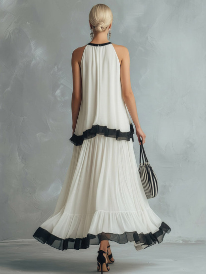 Elegant Chiffon Backless Cami Top & Maxi Skirt Set