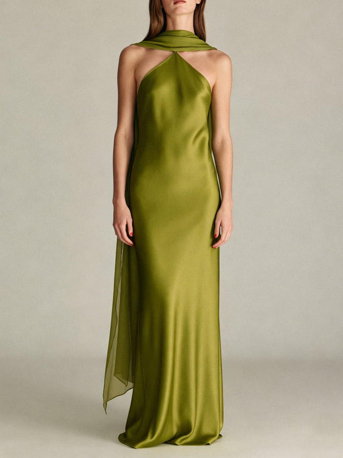 Elegant Backless Satin Maxi Dress