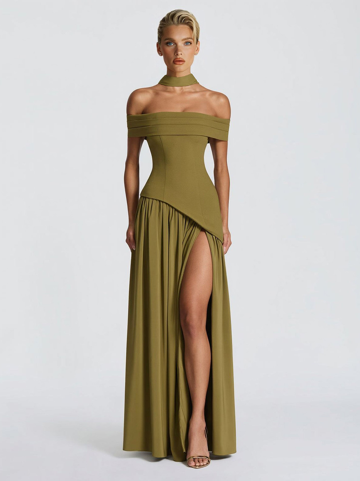 Elegant Off-Shoulder Asymmetric Chiffon Maxi Dress