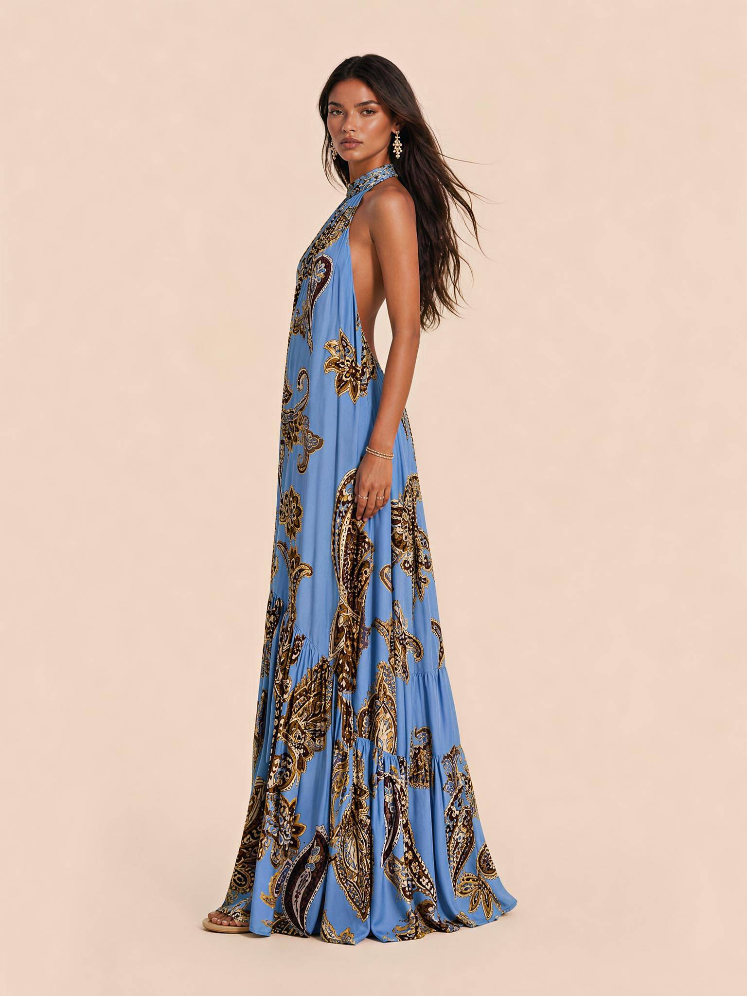 Paisley-Print Long Ethnic Dress