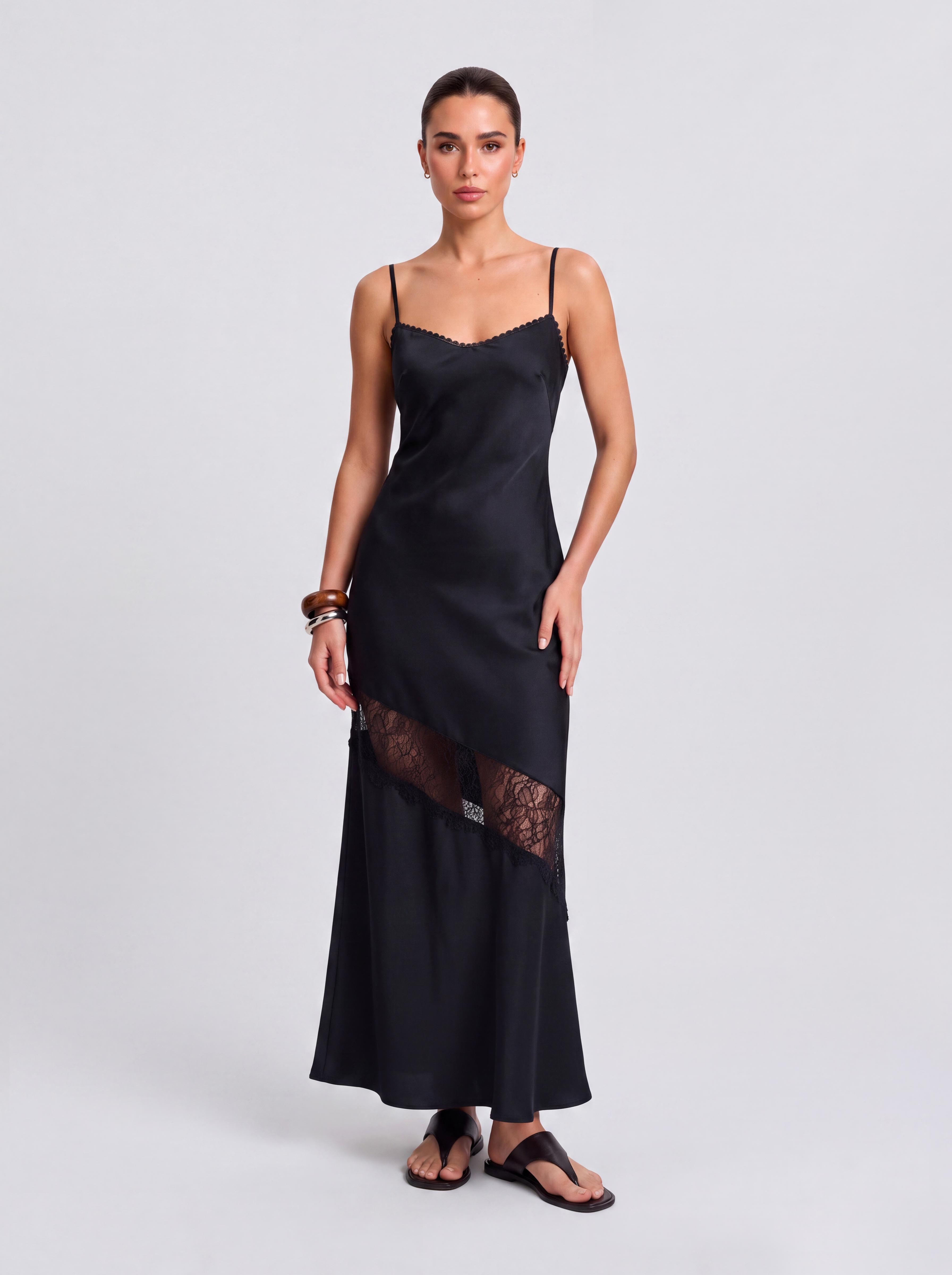 Satin Cutout See-Through Slip Dress