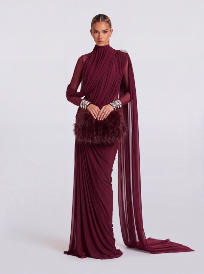 Asymmetric Cross-Draped Small High-Neck Long Gown Side-Mopping Strap