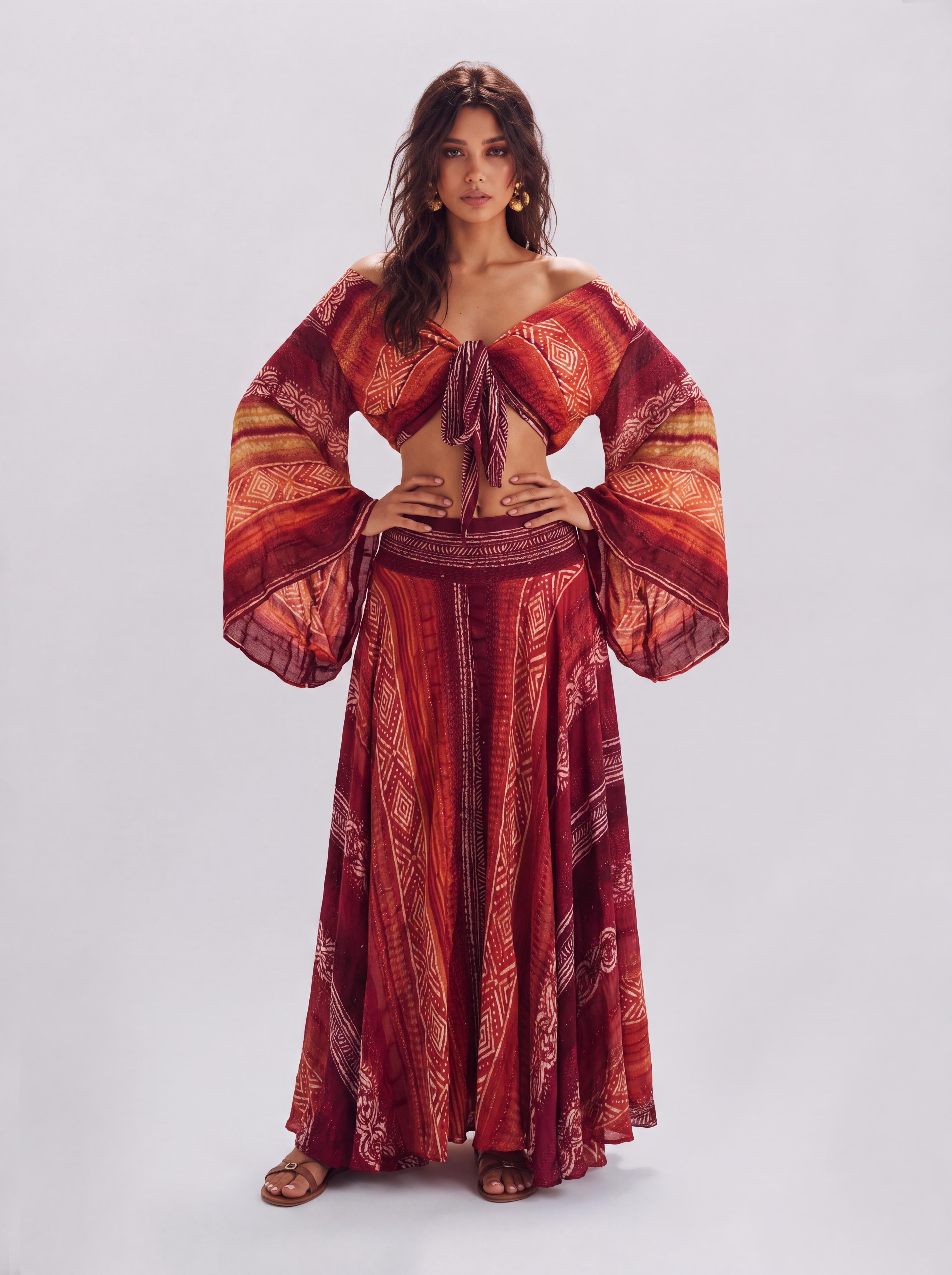 Bohemian Two-Piece Wide-Leg Pants With Collar Collar And Strap