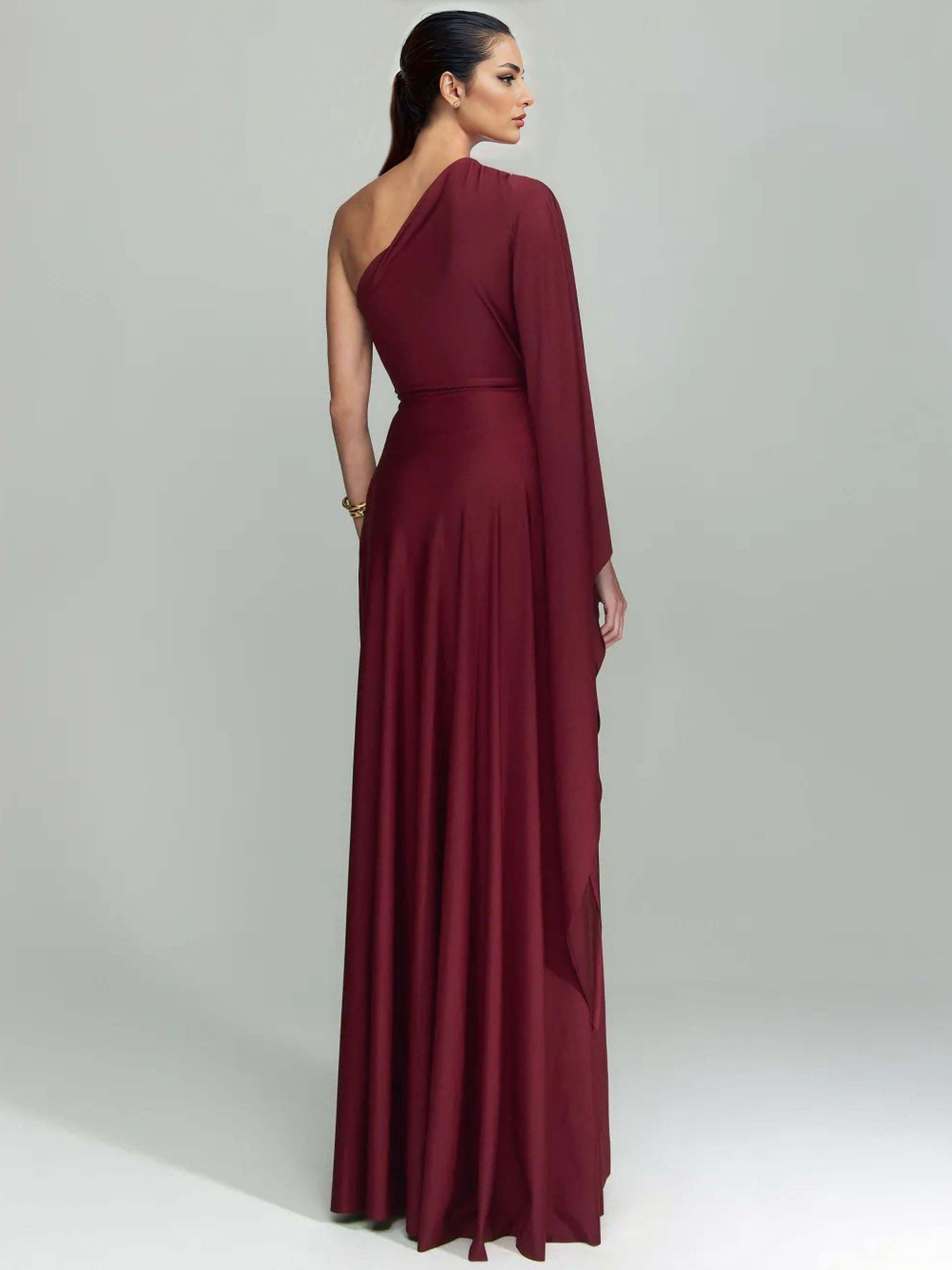Elegant One Shoulder Long Party Slit Maxi Dress