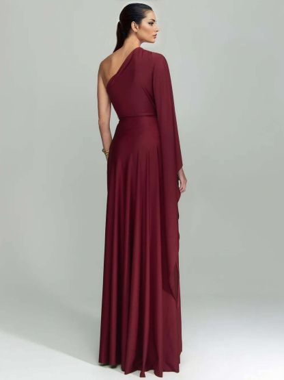 Elegant One Shoulder Long Party Slit Maxi Dress