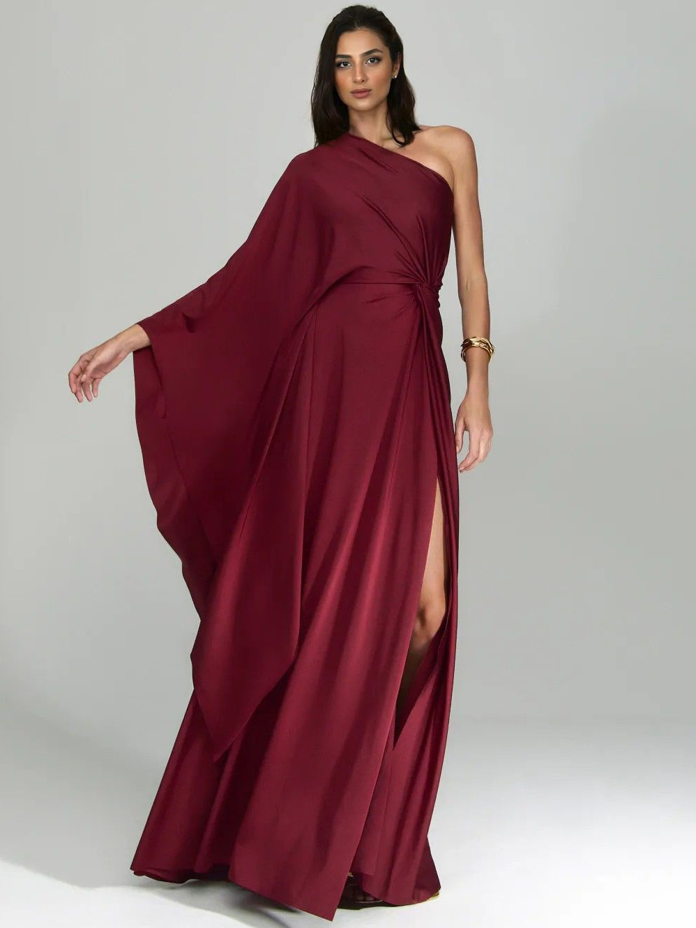 Elegant One Shoulder Long Party Slit Maxi Dress