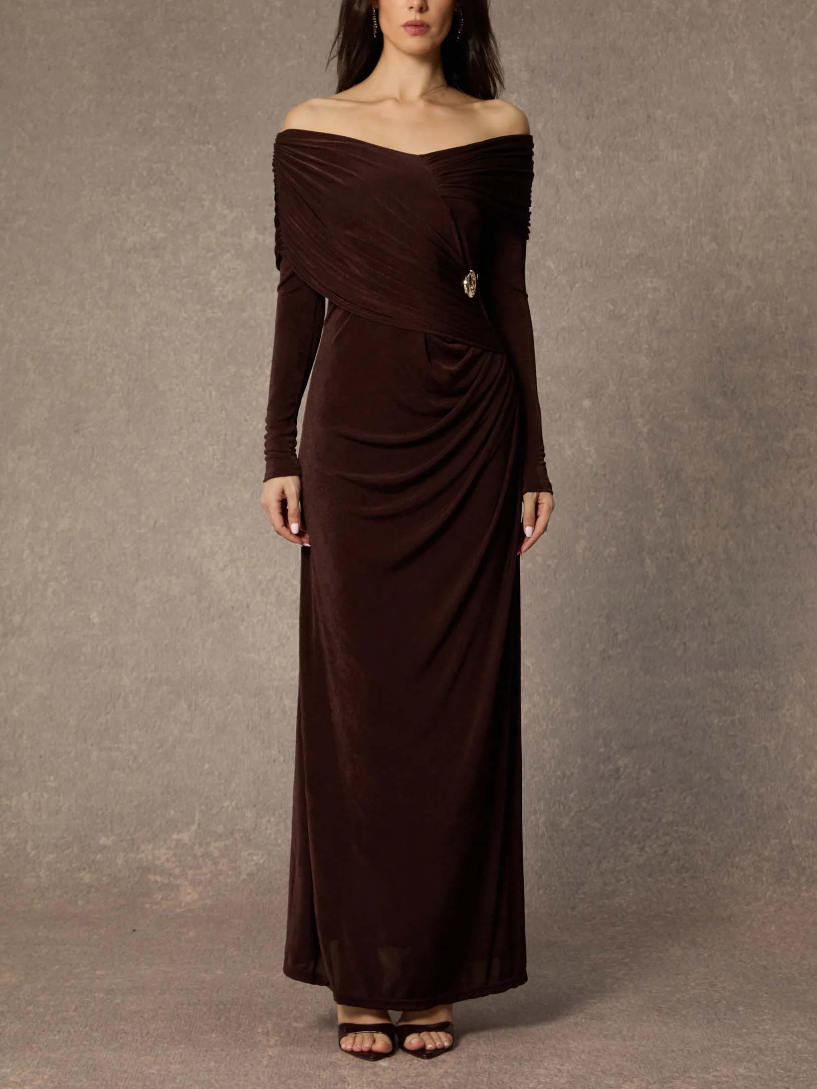 Elegant One-shoulder Pleated Knit Maxi Dress