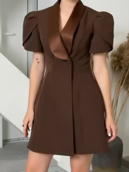 Elegant Contrast Color Short-sleeved Waisted Mini Dress