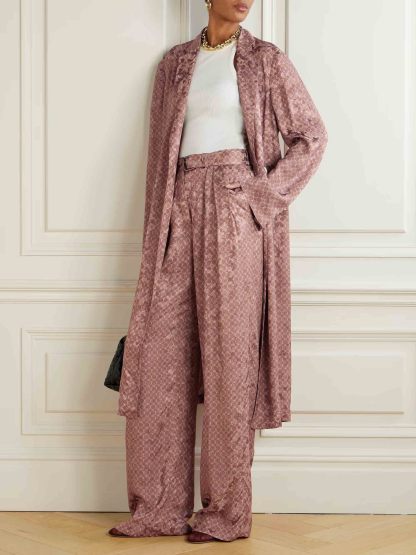 Retro Exquisite Geometric Print High Waist Tie Wide Leg Pants