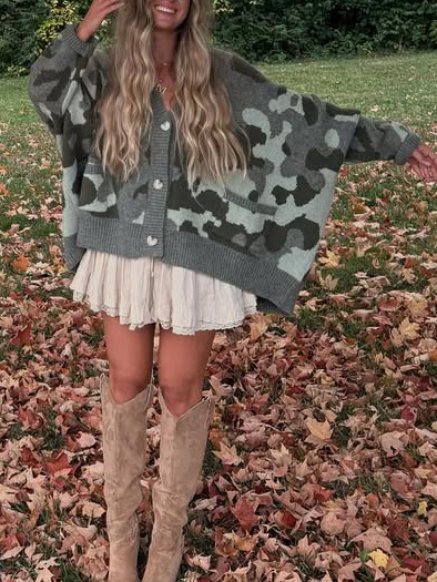 Casual Loose Camouflage Knitted Cardigan
