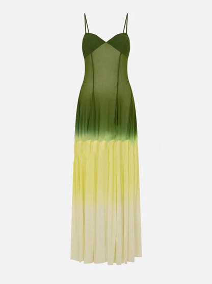 Exquisite See-through Tulle Ombre Print Slip Maxi Dress