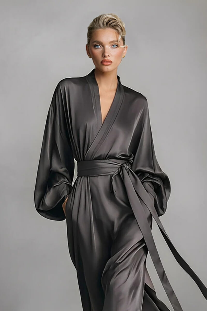 Delicate Satin Wrap V-Neck Maxi Dress