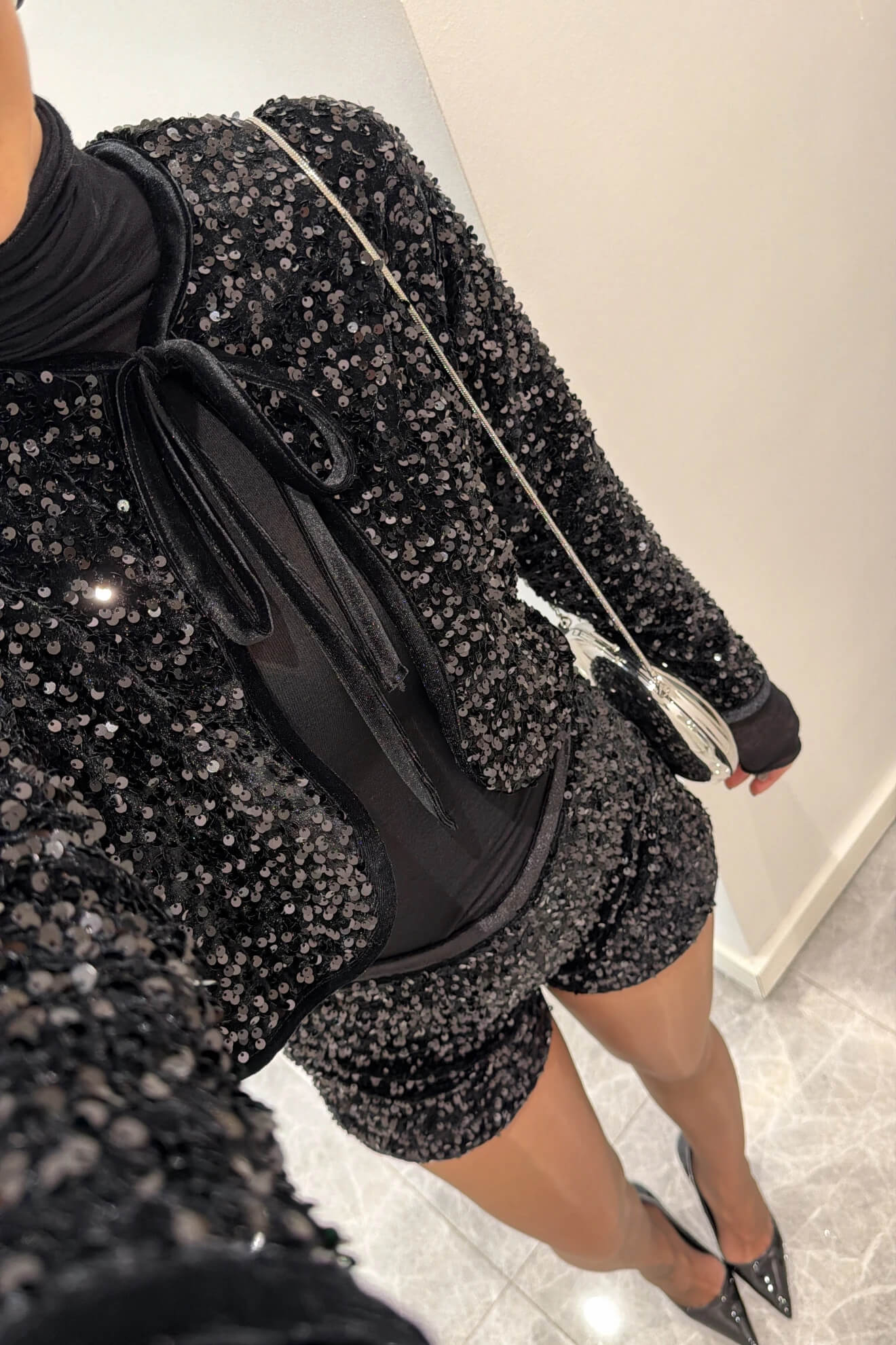 Exquisite Gold Sequin Blazer Velvet Shorts Set