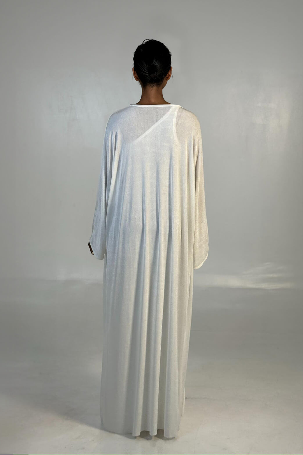 Elegant One-Shoulder Ruched White Maxi Dress with Long-Sleeve Cardigan Set