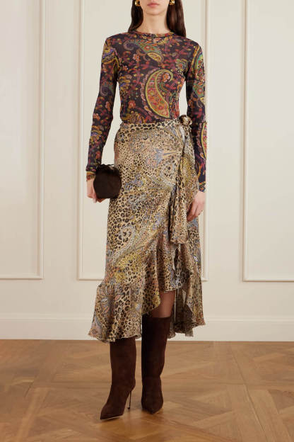 Exquisite Paisley Print Mesh Top