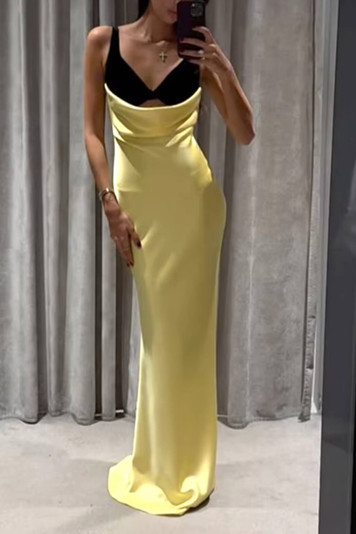 Elegant Colorblock Draped Bustier Maxi Dress