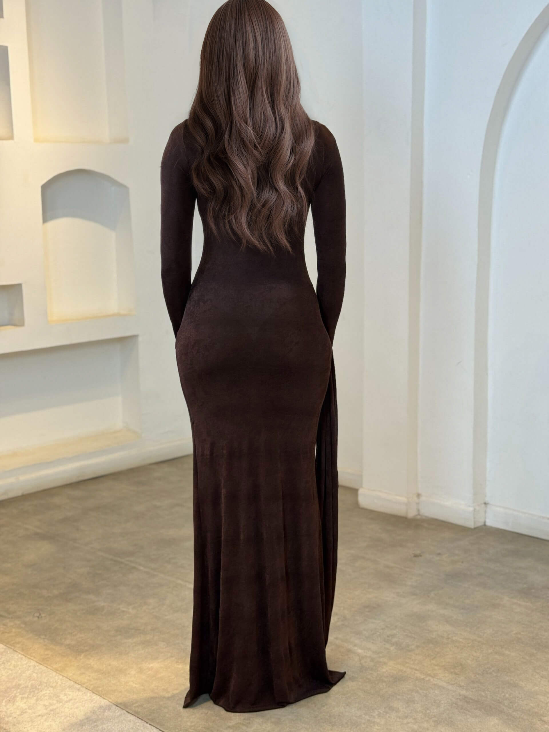 Elegant Ribbon-Drape Ruched Fitted Maxi Dress