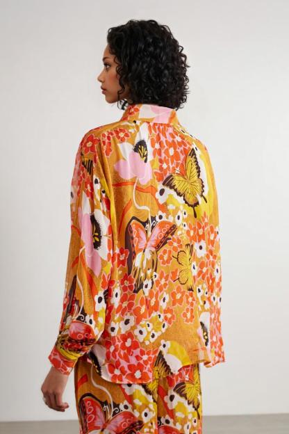 Unique Butterfly Print Relaxed Button-Up Shirt