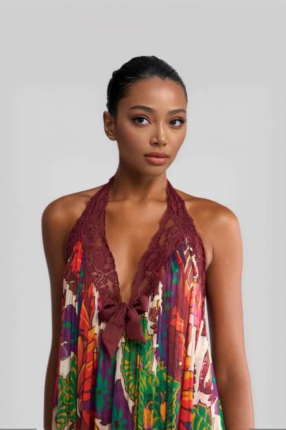 Boho Backless Ruffle Trim Dress