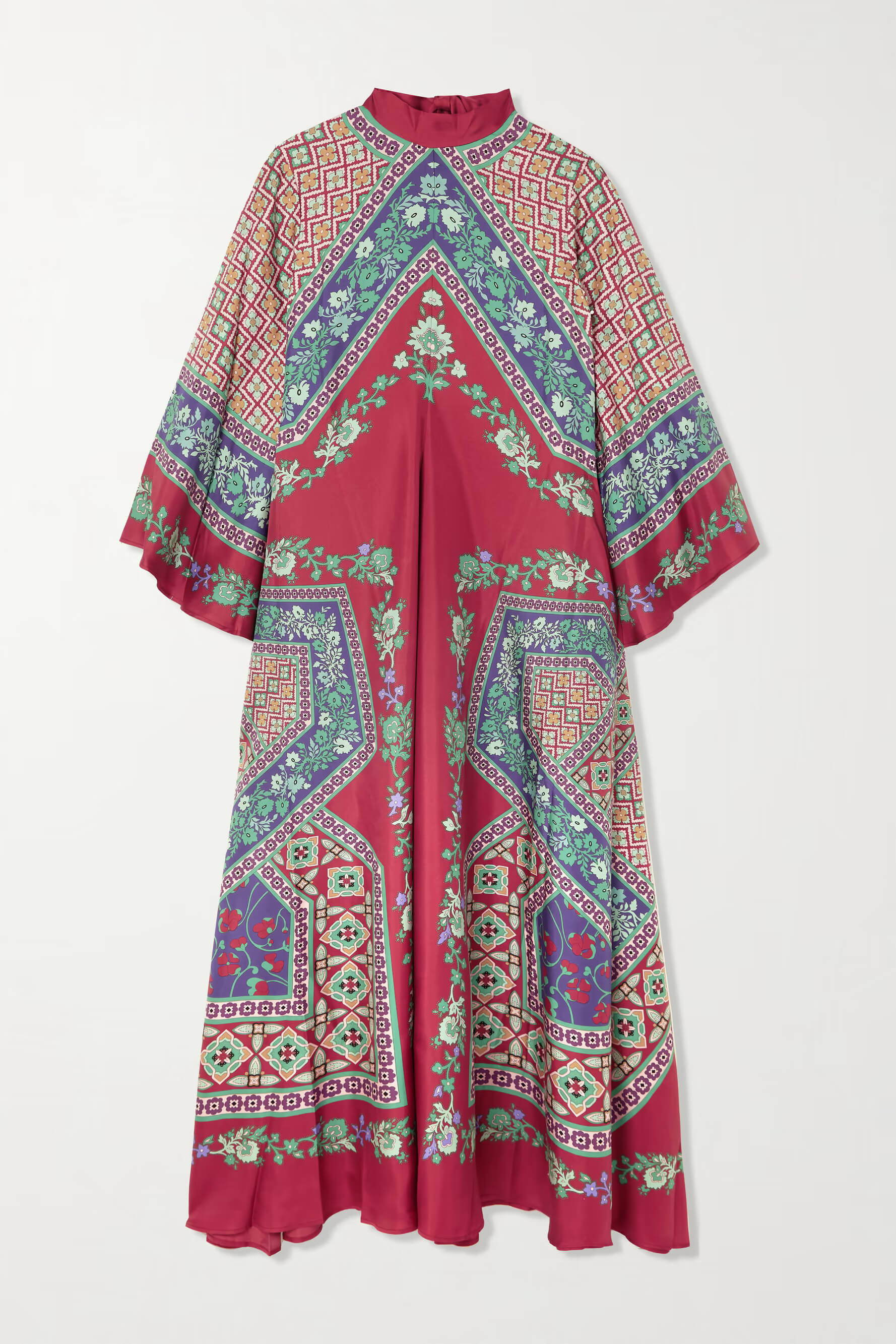 Exquisite Floral Print Tie-Detail Satin Maxi Dress