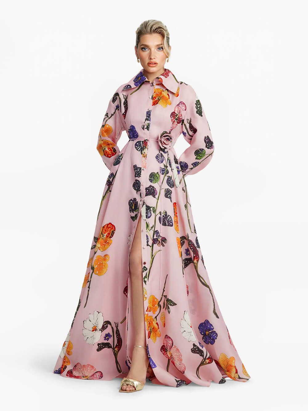 Exquisite Fashion Floral Print Button-Front A-Line Maxi Dress