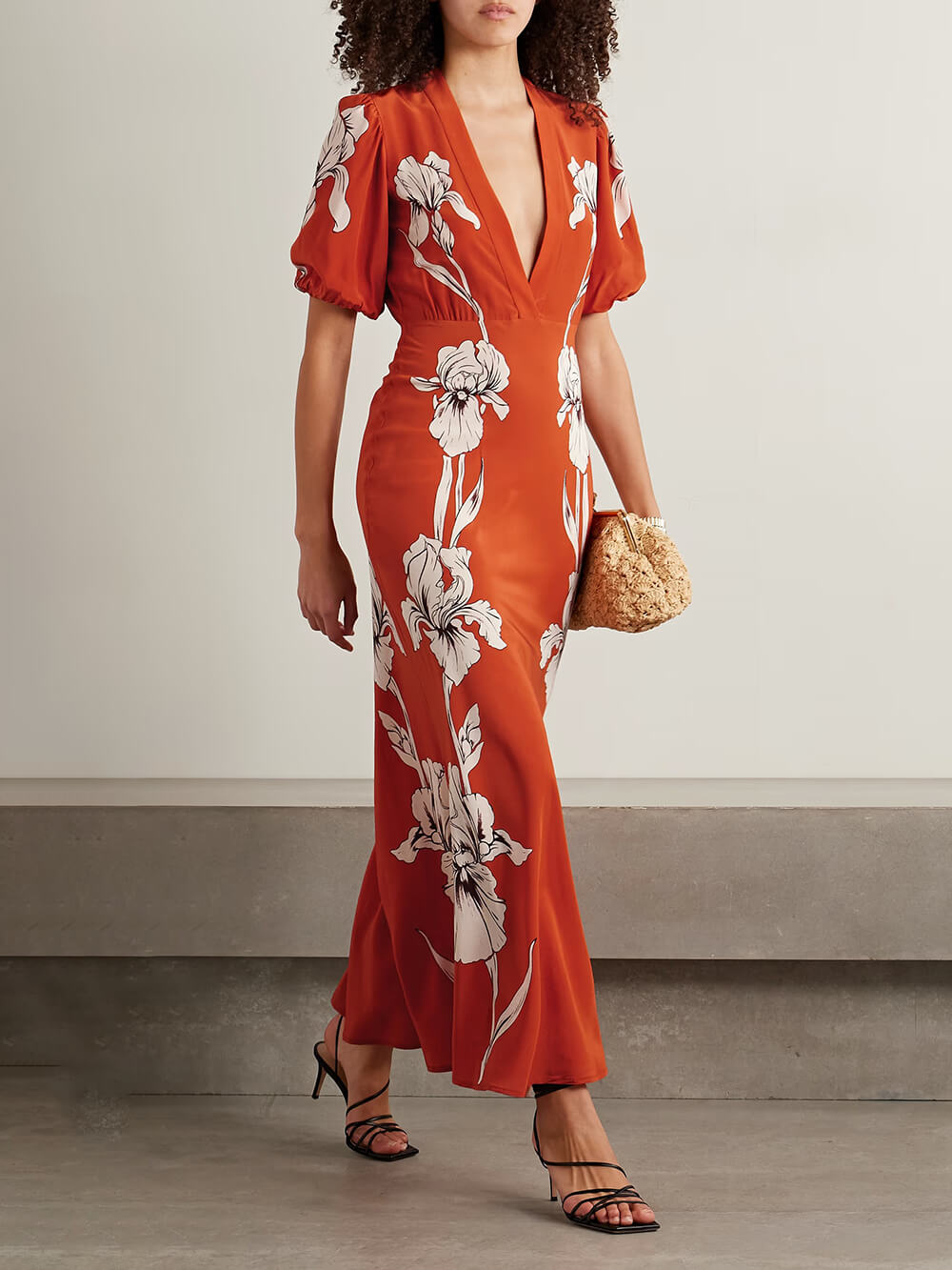 Exquisite Floral Print Satin Crepe Maxi Dress