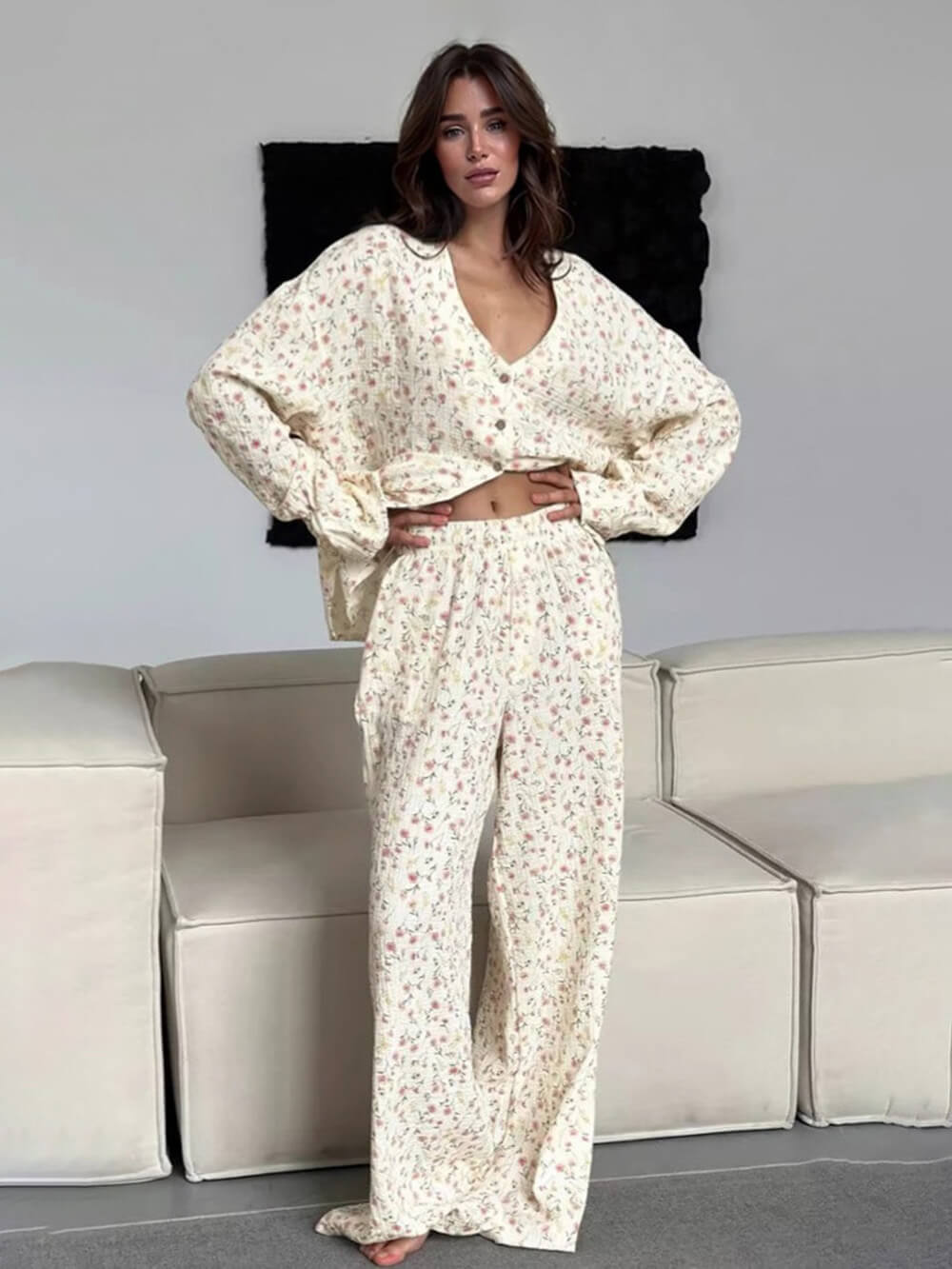 Casual Loose Printed Loungewear Pajama Set