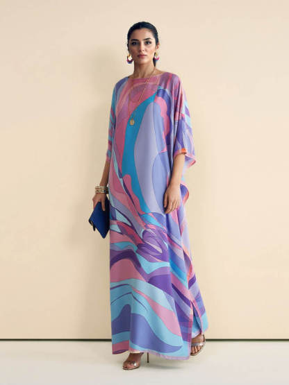 Classic Print Kaftan Kimono Maxi Dress
