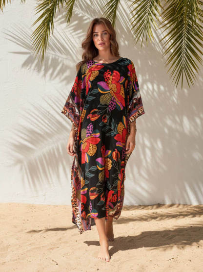 Boho Print Kimono Maxi Dress