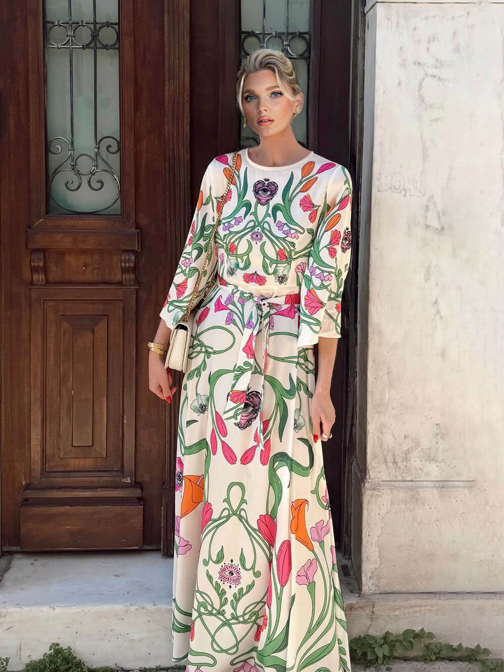 Bohemian Floral Print Loose Maxi Dress