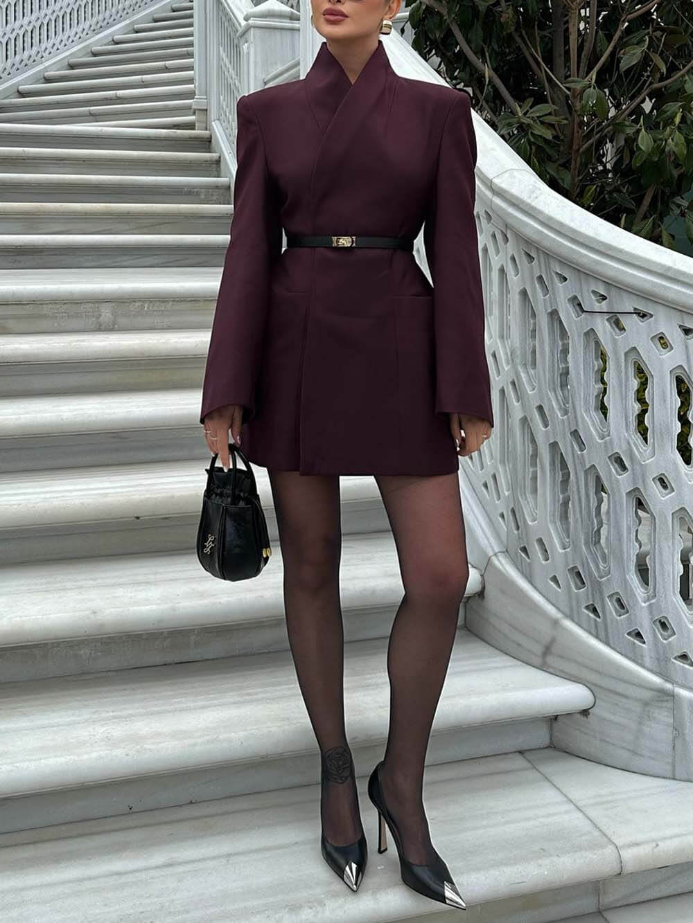 Classic Solid Color Lapel Long Sleeve Casual Pocket Long Blazer