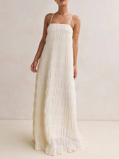 Exquisite Pleated Off-Shoulder A-Line Maxi Dress