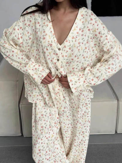Casual Loose Printed Loungewear Pajama Set