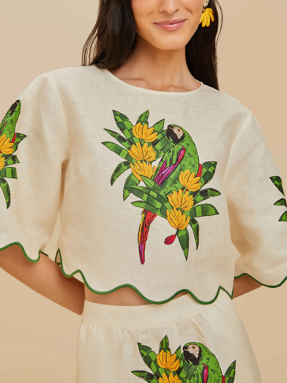 Unique Garden Print Wave-Panel Loose Blouse