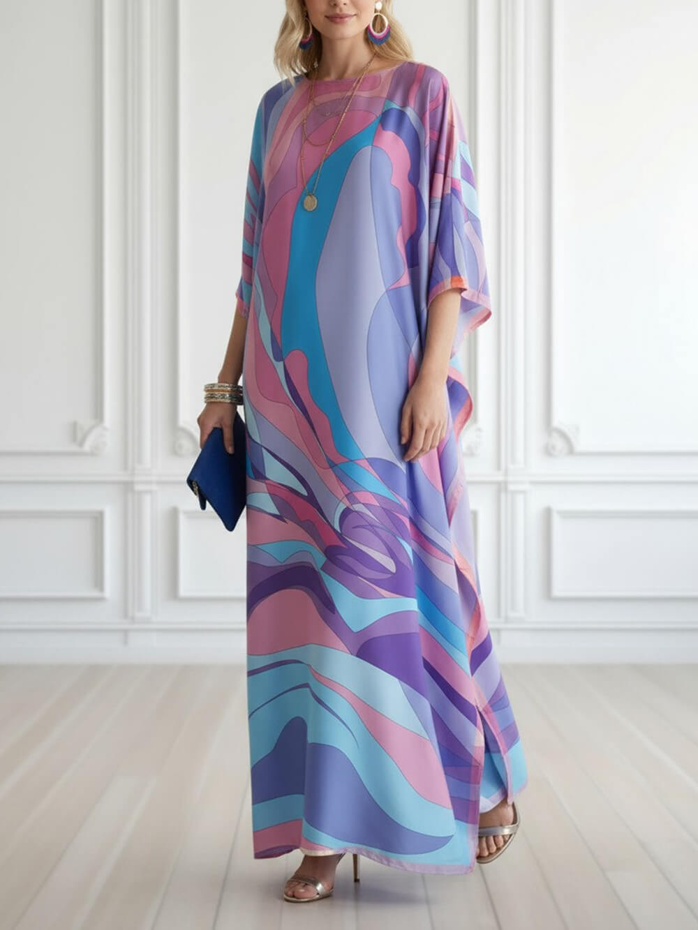 Classic Print Kaftan Kimono Maxi Dress