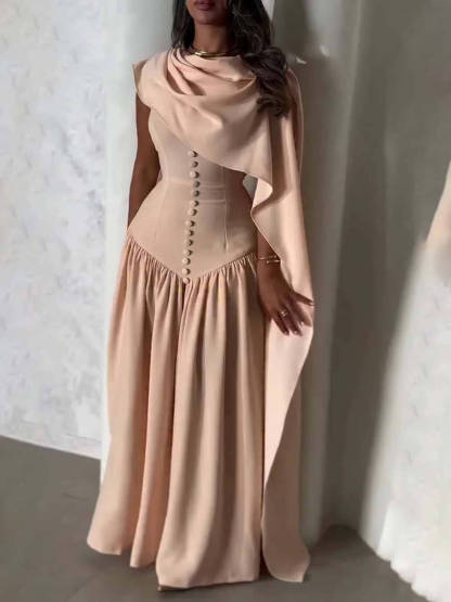Exquisite Unique Cape-style Corset-bodice Maxi Dress