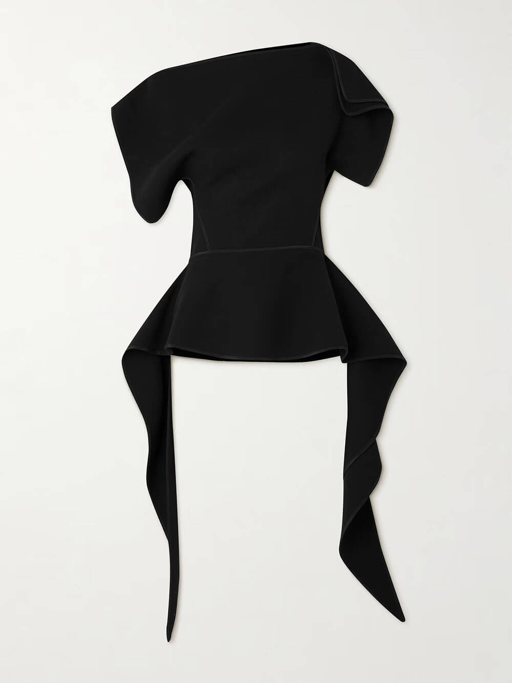 Unique Asymmetrical Ruffled Crepe Peplum Top