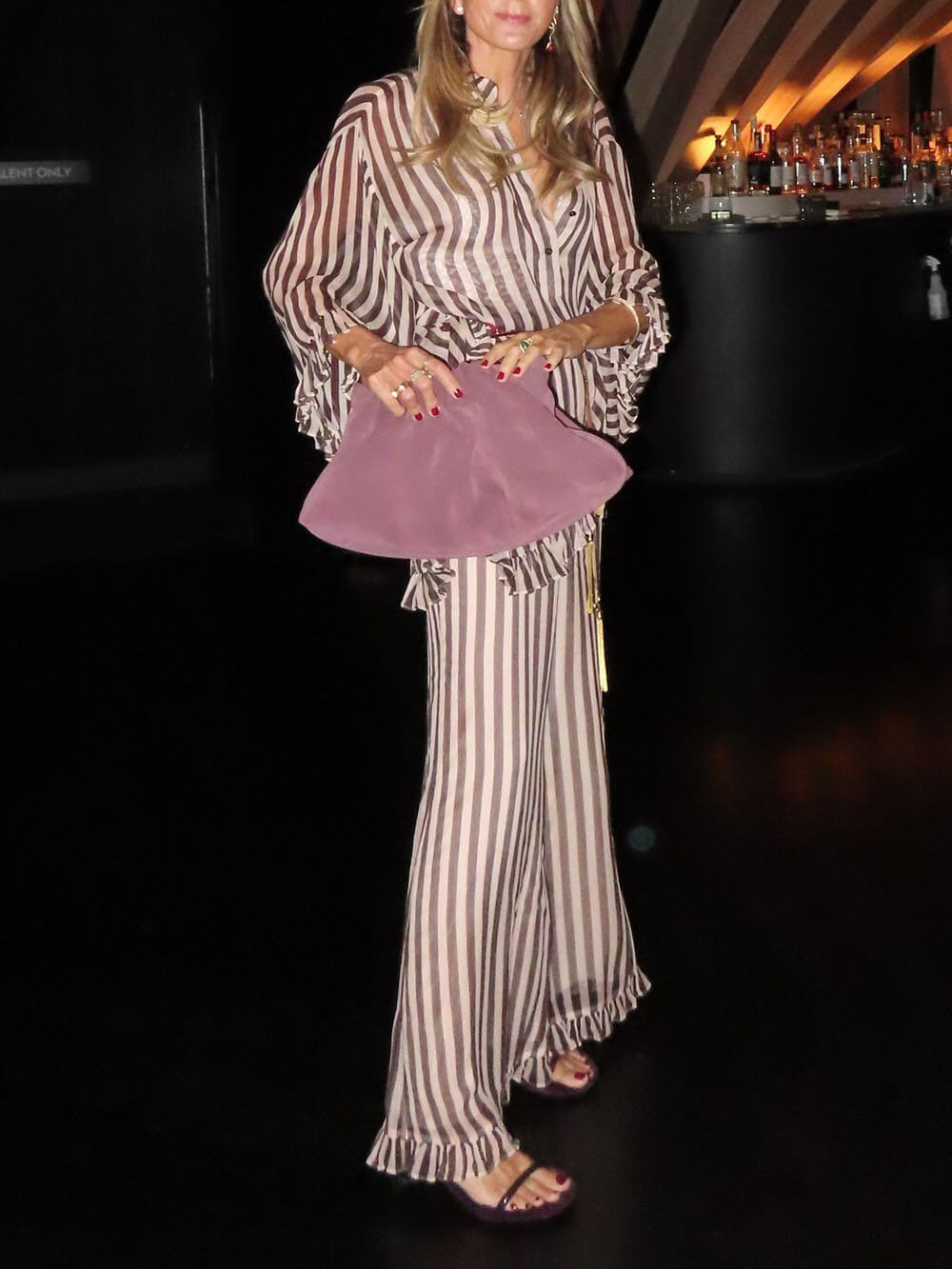 Classic Striped Ruffled V-Neck Loose Shirt