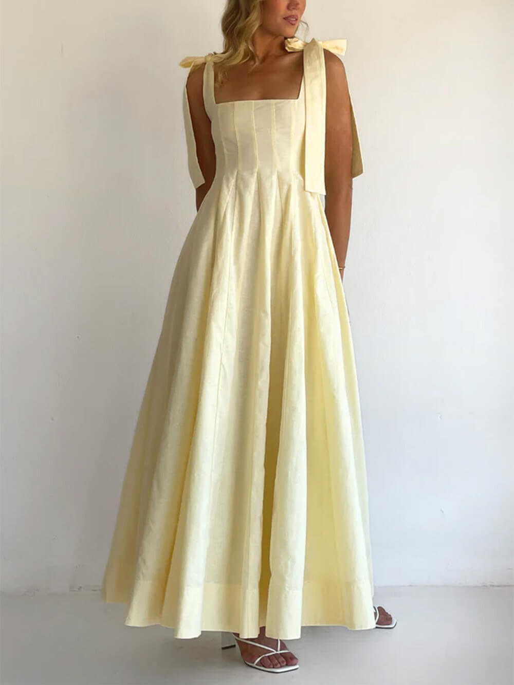 Classic Casual Patchwork Tie-Waist A-line Maxi Dress