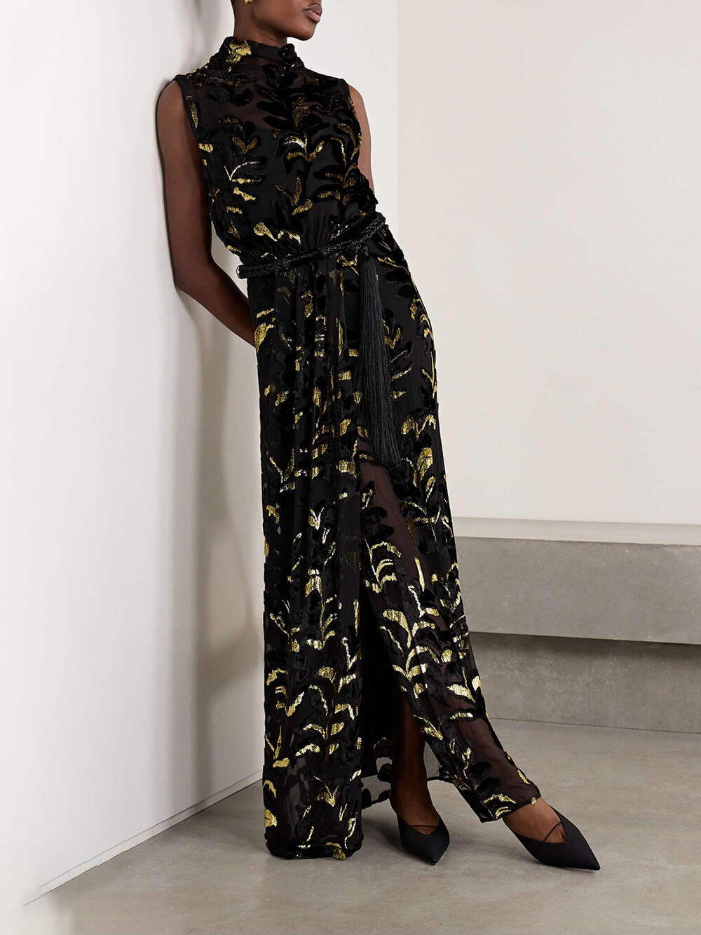 Elegant Glamorous With Sequin Print Metallic Chiffon Cut-Out Maxi Dress