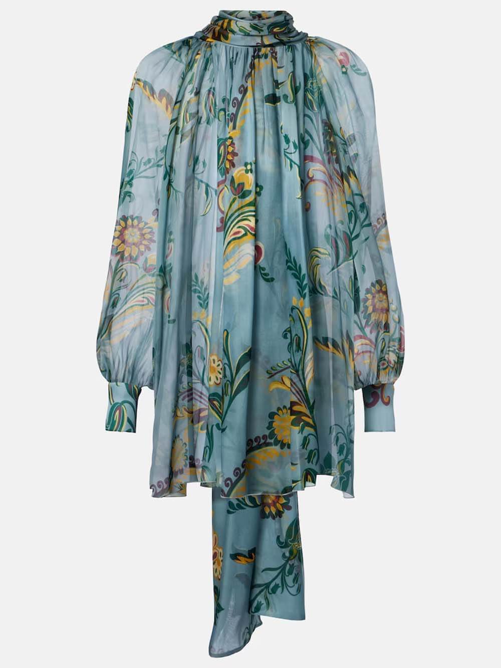 Delicate Floral Print Pleated Tie-Front Chiffon Blouse