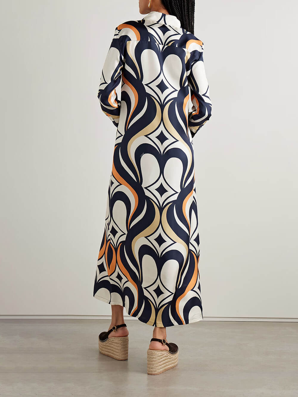Classic Printed Satin Twill Shirt Maxi Dress