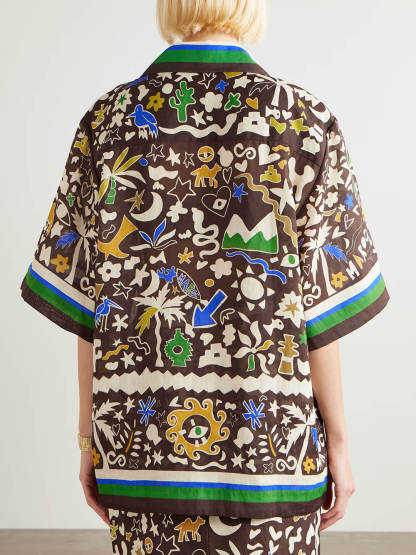 Unique Vintage Moroccan Print Linen Elastic Waist Pocket Wide-Leg Pants