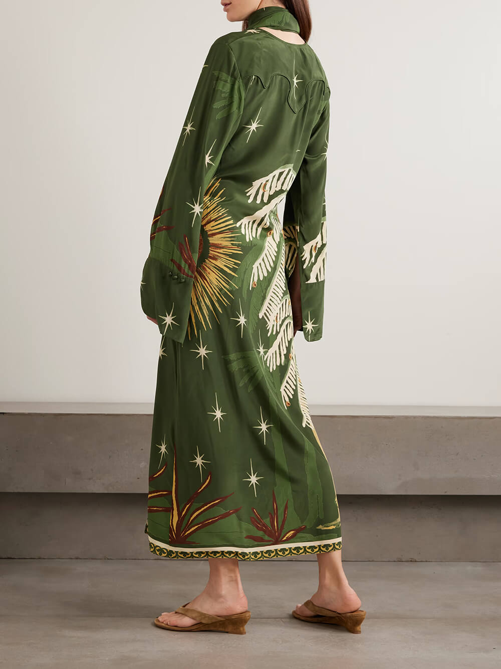 Unique Palm Tree Print Tie-Detail Maxi Dress