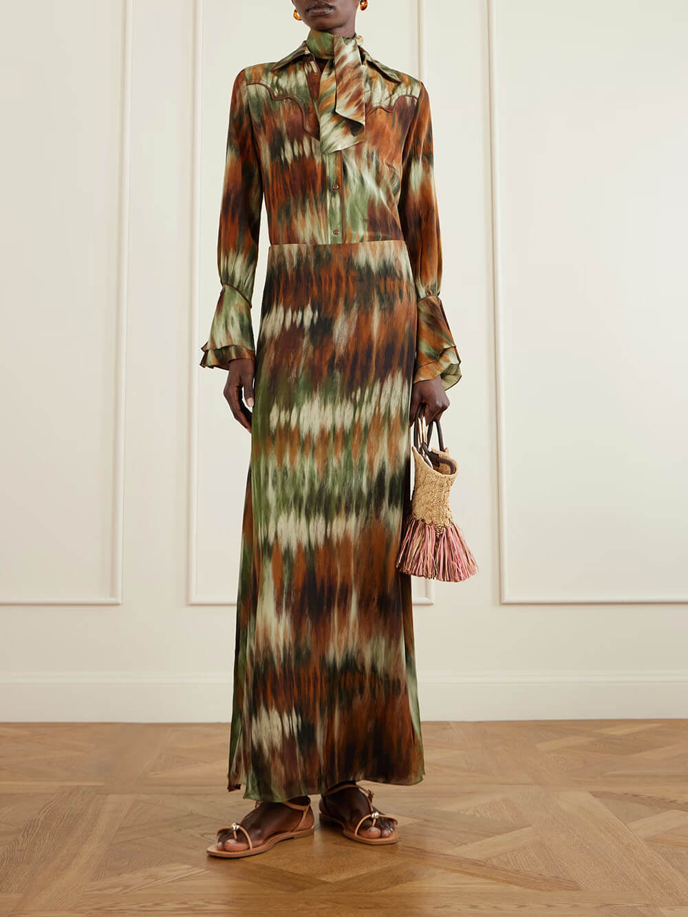 Exquisite Tie-Dye Floral Ruffle Sleeve Shirt